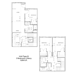  Floor Plan 3 Bedroom - 2 Bath - 2 Story Townhouse - Plan B