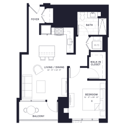 Lincoln Common Vine (C7) One Bedroom Floor Plan at The Apartments at Lincoln Common, Chicago, IL, 60614