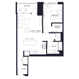 Lincoln Common Hudson (C2) One Bedroom Floor Plan at The Apartments at Lincoln Common, Illinois, 60614