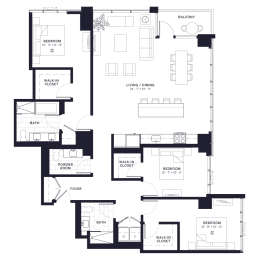 Lincoln Common Dayton (1820) Three Bedroom Floor Plan at The Apartments at Lincoln Common, Chicago, IL