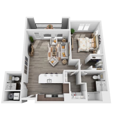 Floor Plan  1 bedroom 3D floorplan