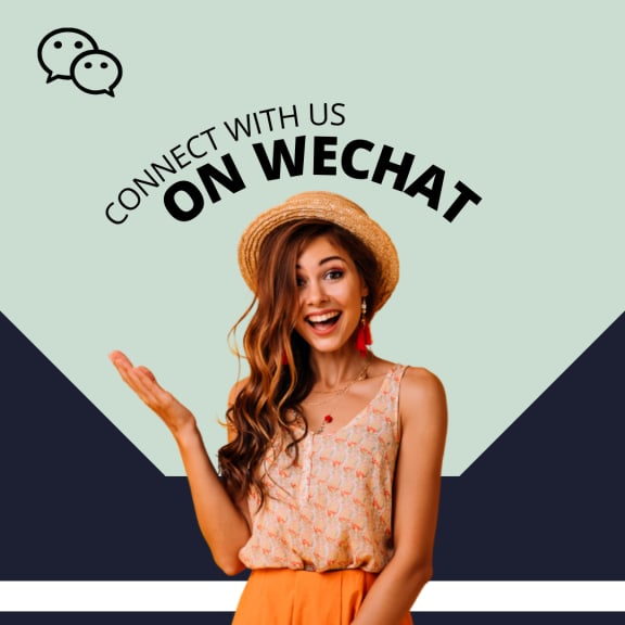 contact with us on wechat  a woman in a hat holding her hand out