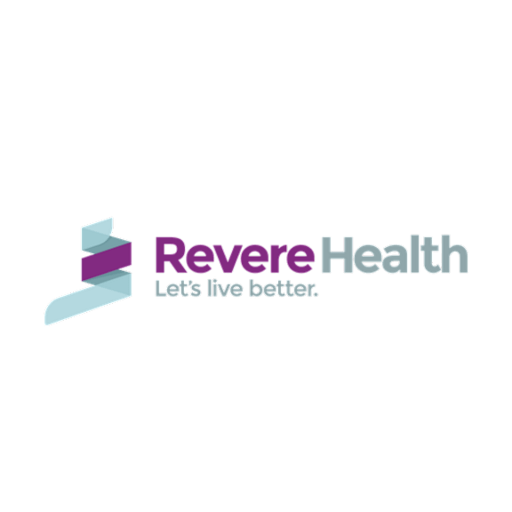 A logo for Revere Health is displayed with a tagline that says "Let the healer.".