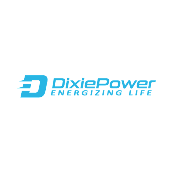 A logo with the text "DixiePower" and "ENERGIZING LIFE" in blue on a black background.