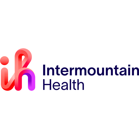 A logo with the text "Intermountain Health" in front of a black background.