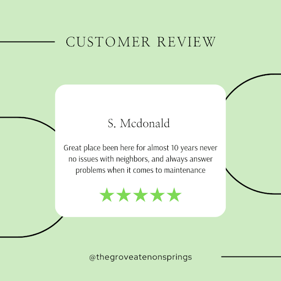 A customer review from S. McDonald praises a place for its good neighborly behavior and maintenance.