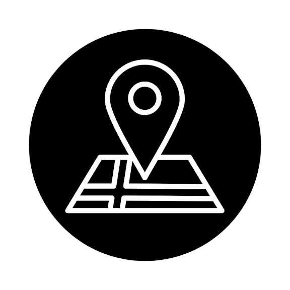 A white location pin icon is centered on a black background.