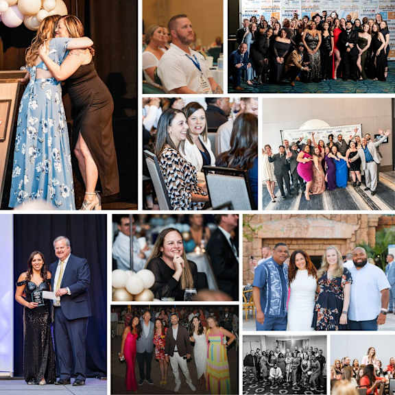 a collage of photos of people at an event