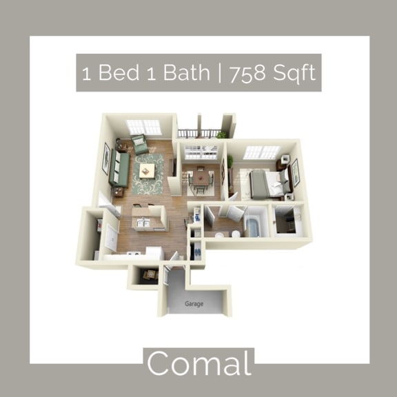 A 1 Bed 1 Bath apartment is 758 square feet. at Cypress Lake at Stonebriar Apartments, Frisco, TX, 75034