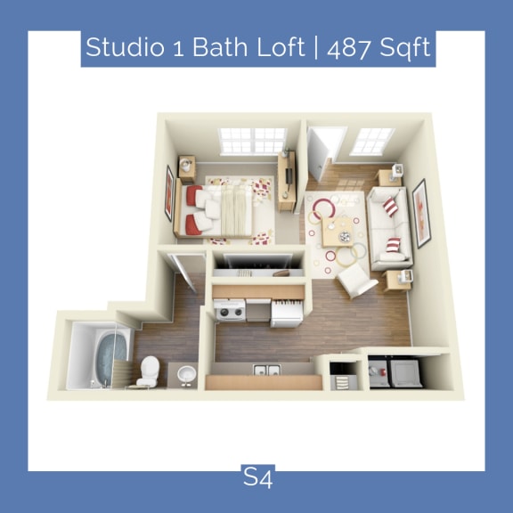 a floor plan of studio 1 bath loft 478 sqft