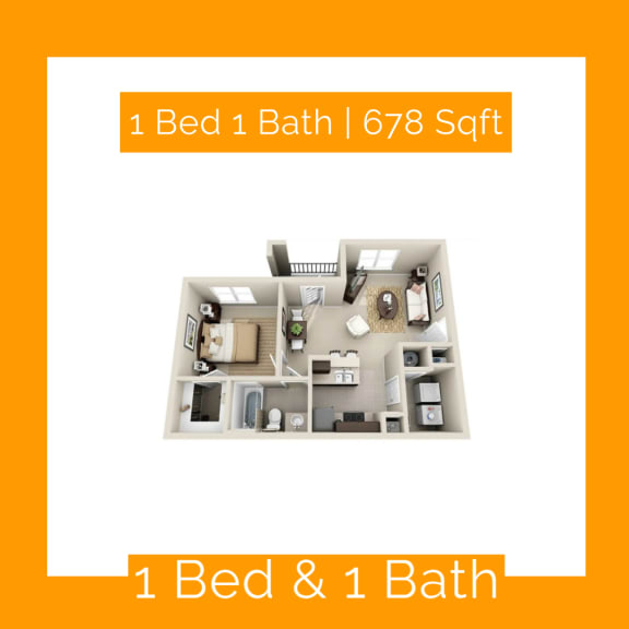 1 bed plan at Sonoma Grande Apartments in South Tulsa, OK 1, 2 & 3 Bedrooms.