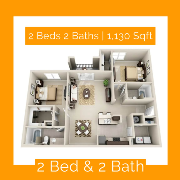 2 bedroom plan at Sonoma Grande Apartments in South Tulsa, OK 1, 2 & 3 Bedrooms.
