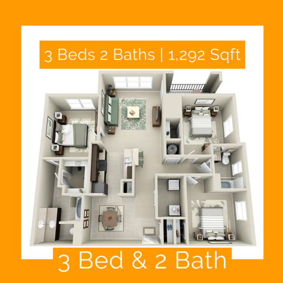 3 Bedrooms at Sonoma Grande Apartments in South Tulsa, OK 1, 2 & 3 Bedrooms.