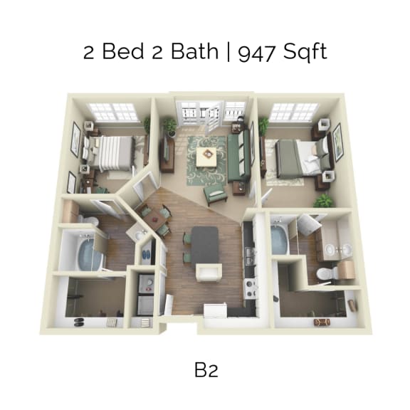 a 2 bedroom 2 bath floor plan  b2  980 sq ft