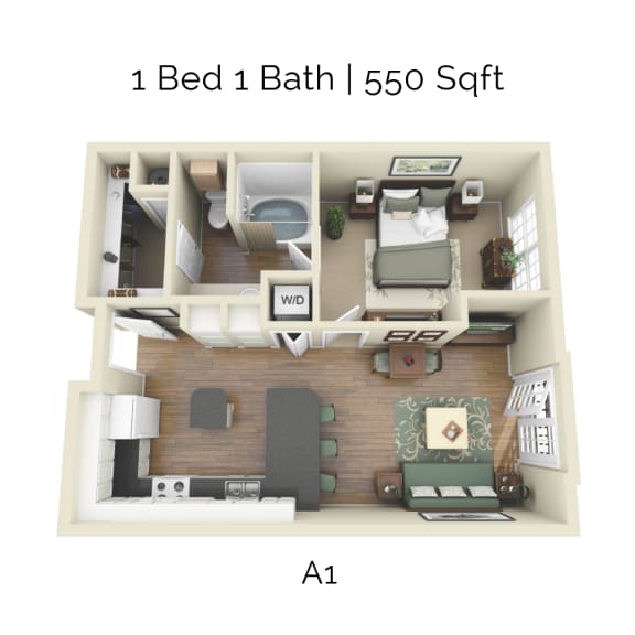 a 1 bedroom 1 bath 550 sq ft apt floor plan
