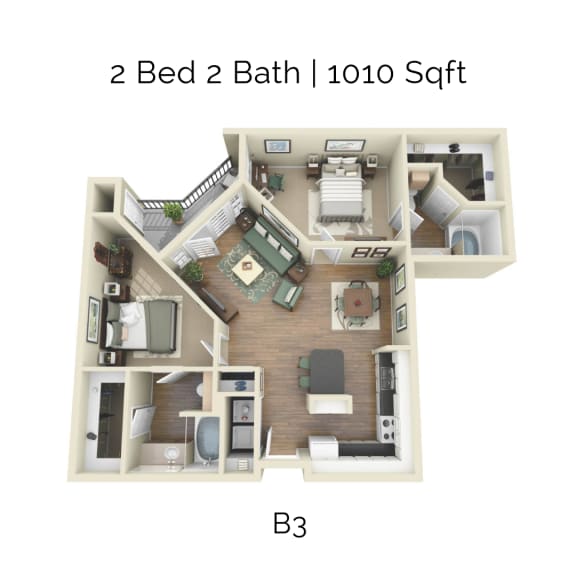a 2 bedroom 2 bath floor plan  b3