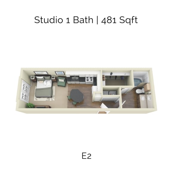 the 1122 sqft studio 1 bath 413 e2 floor plan