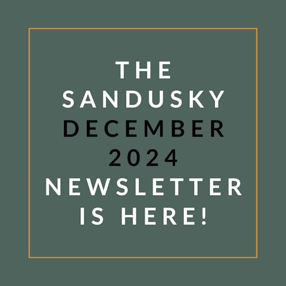 an orange background with the words the sandusky december 23 23 newsletter is here