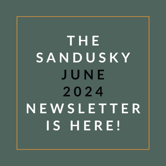 a picture of an orange background with the words the sandusky june 23 newsletter is here