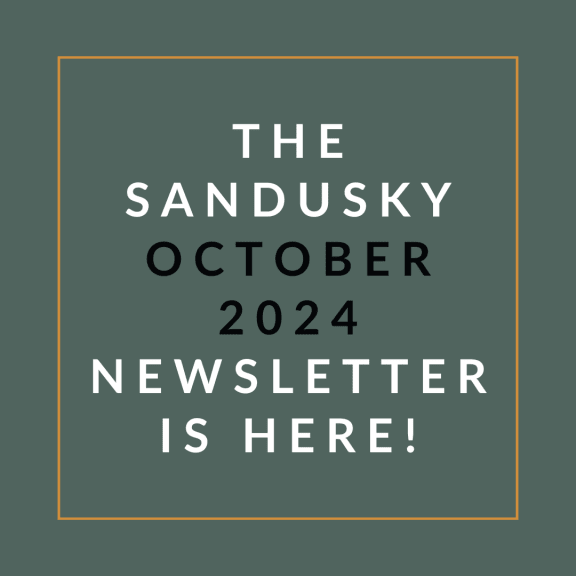 a picture of an orange background with the words the sandusky october 23 newsletter is here