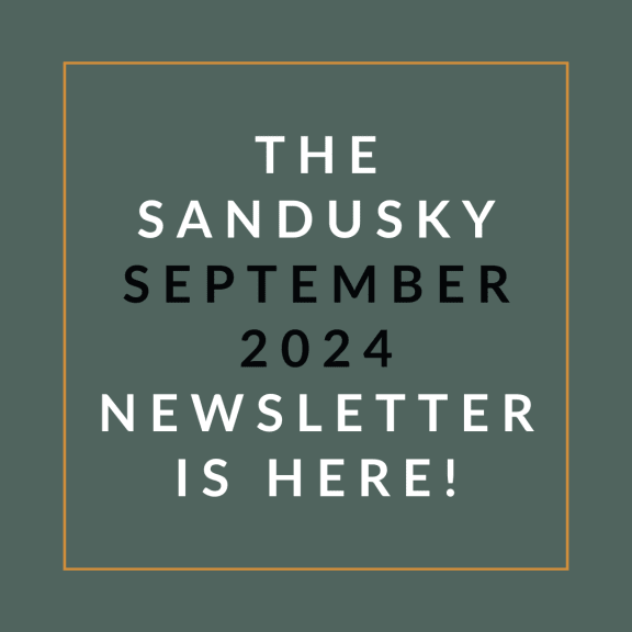 a picture of an orange background with the words the sandusky september 23 newsletter is