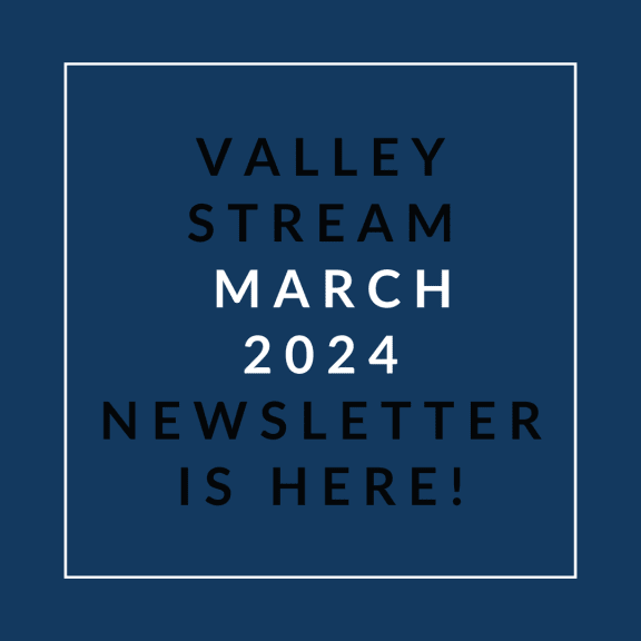 a grey background with a white border and the words valley stream may 23 2020 newsletter is here