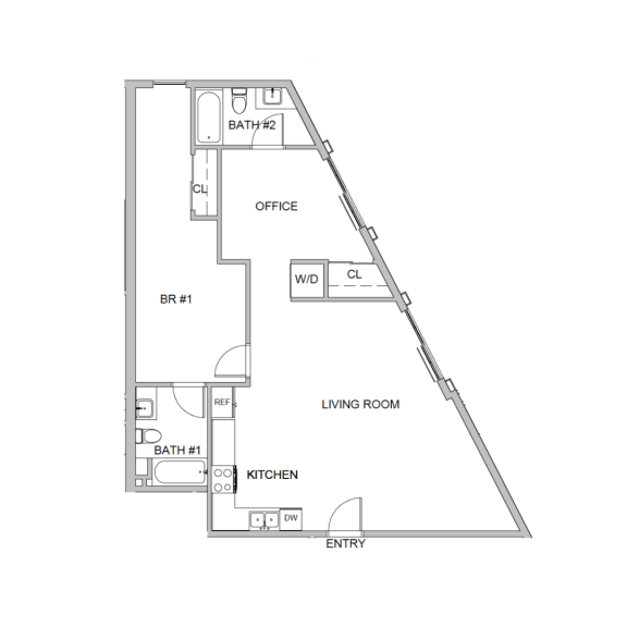 a floor plan of a small apartment with a bedroom and a living room