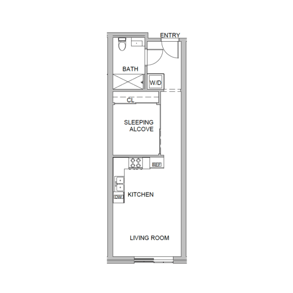 a floor plan of a small house with a bedroom and a living room