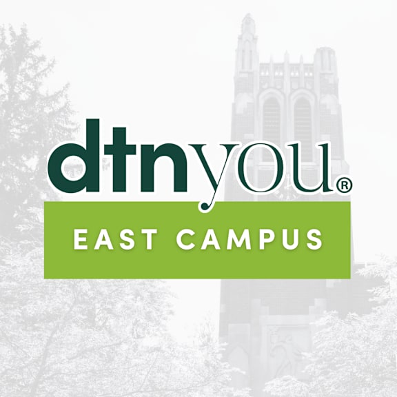 A logo with the text dtnyou and East Campus.