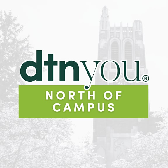 A logo with the text dtnyou and North of Campus.