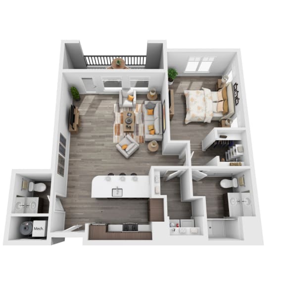 1 bedroom 3D floorplan