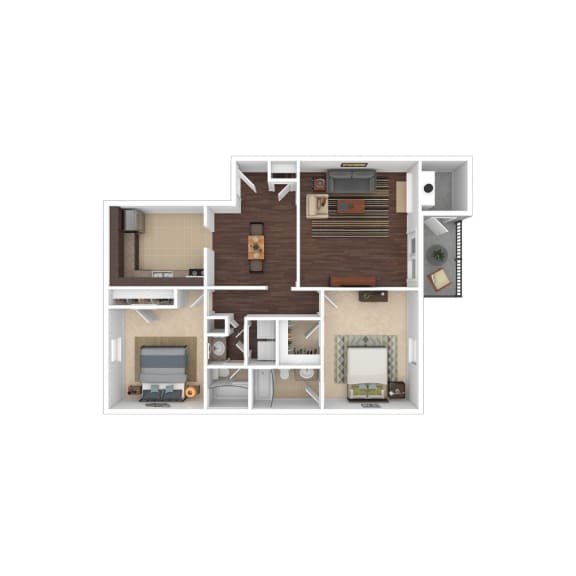 2 Bedroom Floor Plan at Rosen at North Hills, North Carolina, 27609