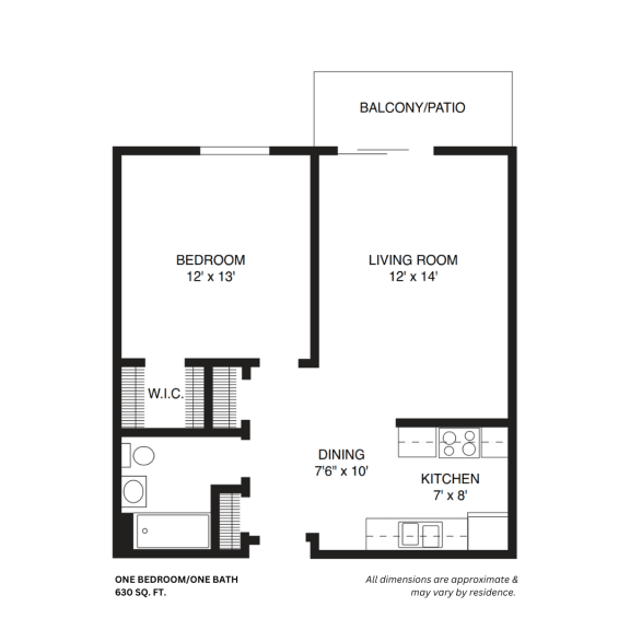 ONE BEDROOM W_ PATIO Floor Plan at Willow Hill Apartments, Illinois, 60458
