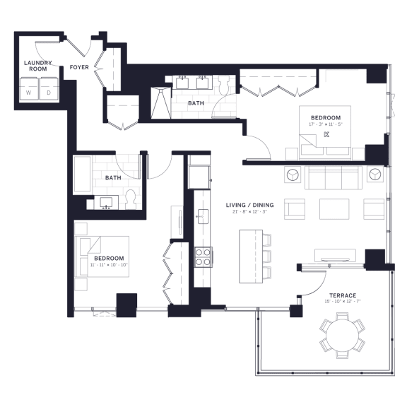 Lincoln Common Drummond Two Bedroom Floor Plan South Tower at The Apartments at Lincoln Common, Illinois
