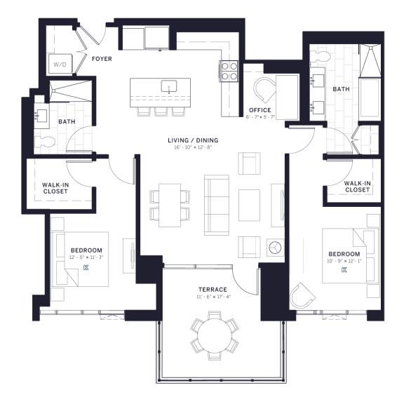 Lincoln Common Two Bedroom Wilton Floor Plan South Tower at The Apartments at Lincoln Common, Chicago, 60614