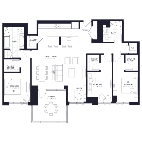 Lincoln Common Schubert Three Bedroom Floor Plan South Tower at The Apartments at Lincoln Common, Chicago, Illinois