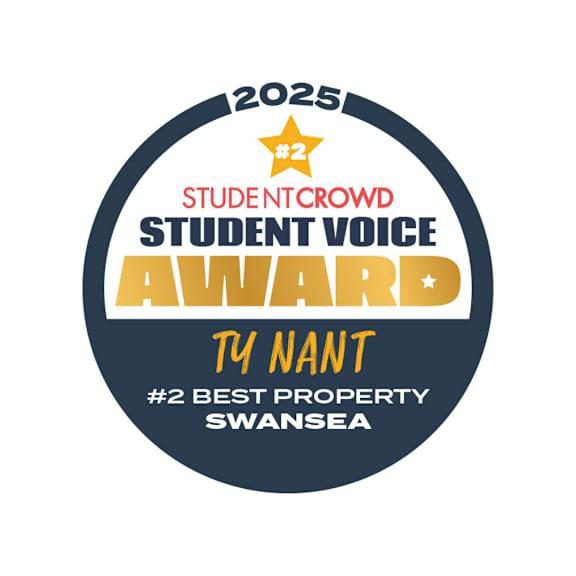 A badge indicating a student voice award for the year 2025.