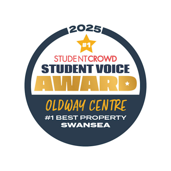 A badge indicating the Oldway Centre has won the 2025 Student Voice Award.