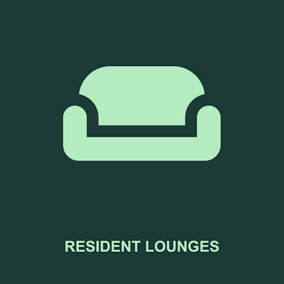 A graphic of a sofa with the words "Resident Lounges" below it.