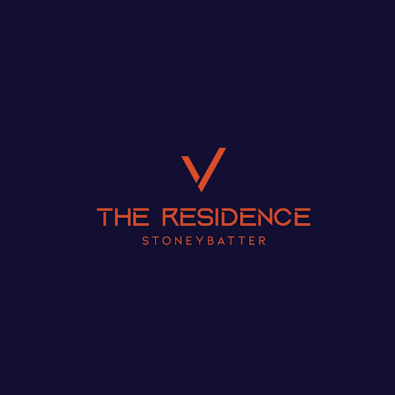The image shows a logo with the text "THE RESIDENCE STONEYBATTER" in a dark background.