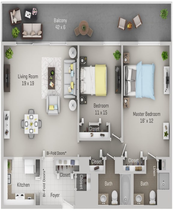 The Jefferson Floor Plan, 2 Bed 2 Bath