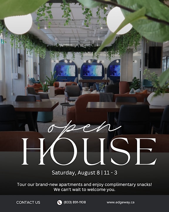 A poster advertises an open house event for a new apartment complex.