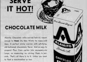 Thumbnail 3 of 8 - An advertisement for Alamito Chocolate Milk, which is served hot, is displayed.
