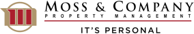 a graphic with the words moss  company property management its personal and a flag