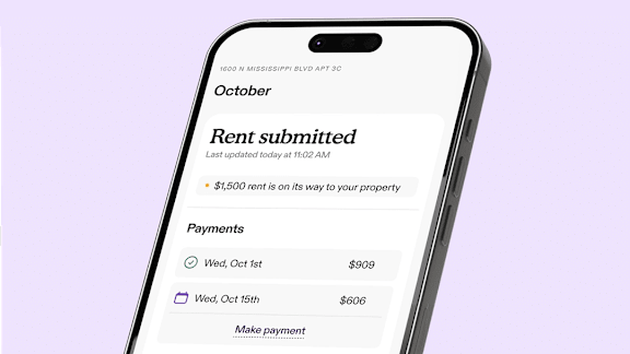 A smartphone displaying a rent payment app with two payment options.