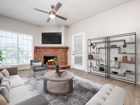 Living room at Foxborough Apartments, Irving, TX