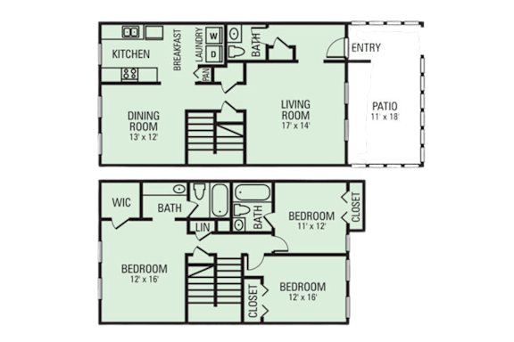 A floor plan of a house with a living room, dining room, kitchen, and three bedrooms.