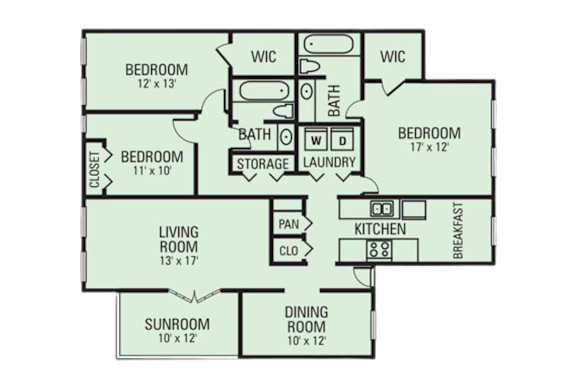 A black and white image of a floor plan for a house with labeled rooms.
