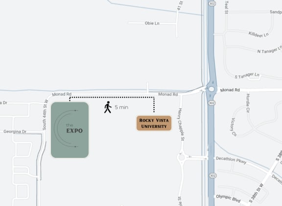 a map of a road with a sign for a walkway and a road exit at The Expo, Billings, Montana