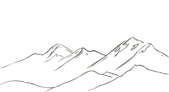 a line drawing of a mountain range and a road